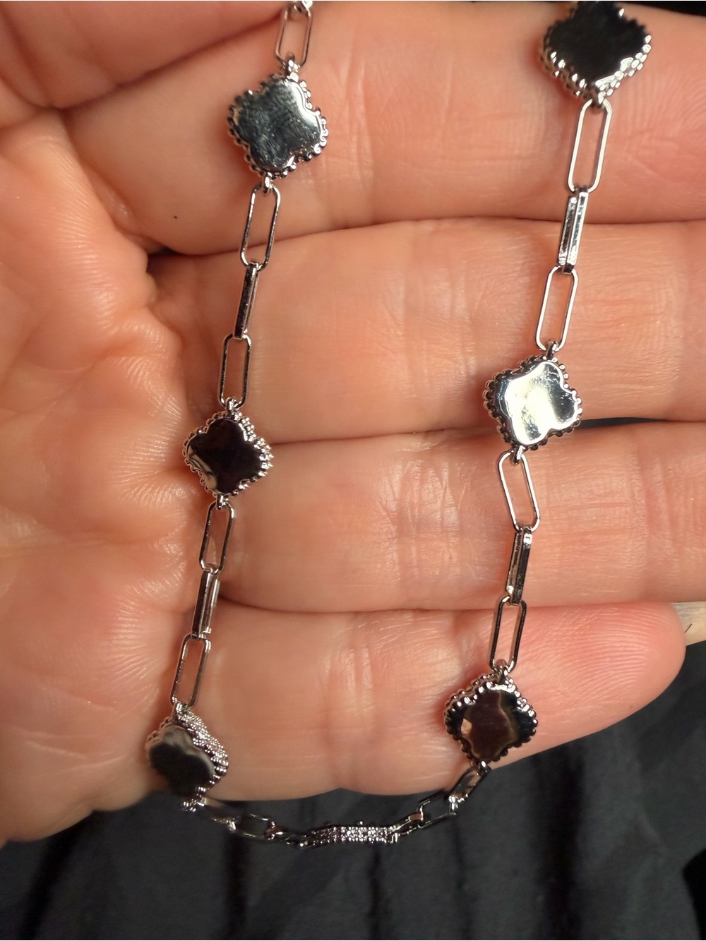 White Gold Filled Mother of Pearl Clover Anklet | Adjustable